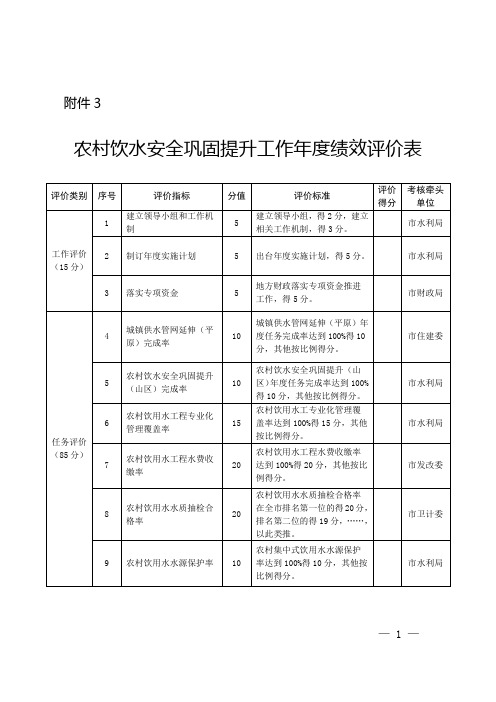 农村饮水安全巩固提升工作绩效评价表