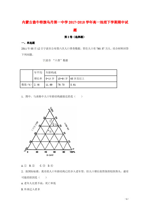 内蒙古翁牛特旗乌丹第一中学高一地理下学期期中试题