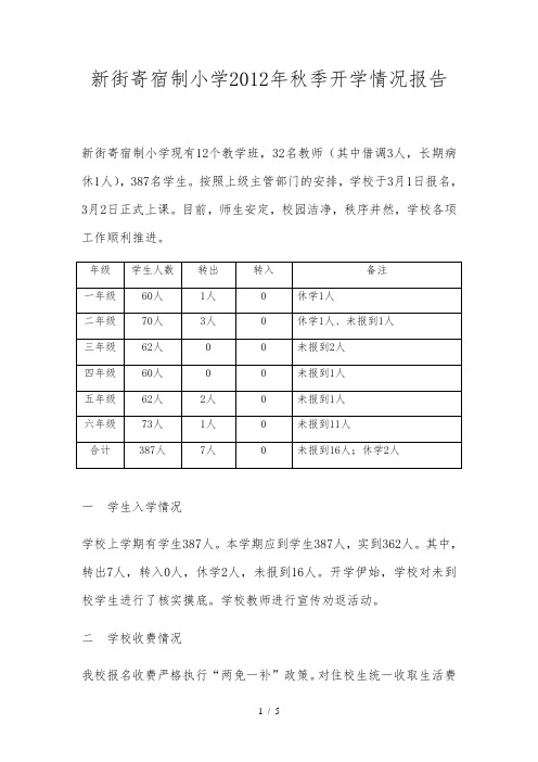 小学2012年秋季开学情况工作汇报