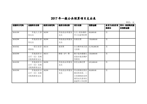 2017年一般公共预算项目支出表