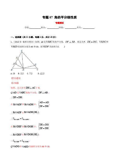 专题07 角的平分线性质(专题测试)(解析版)