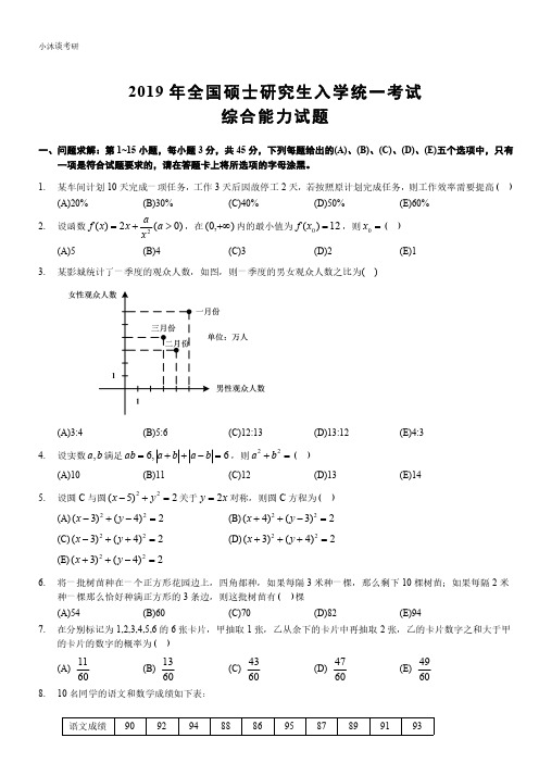 2019年管理类联考综合能力真题及答案