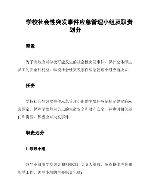 学校社会性突发事件应急管理小组及职责划分