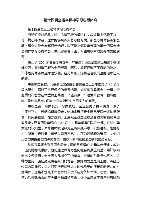 第十四届全运会精神学习心得体会