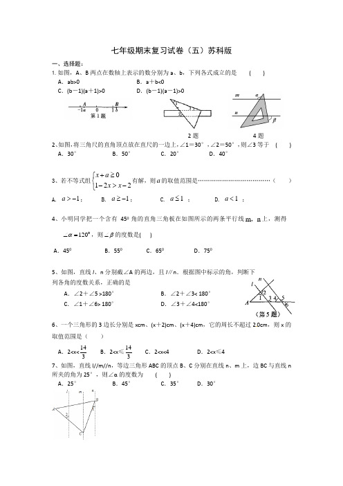 苏科版数学七年级下册期末复习试卷(五)