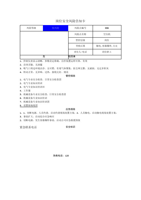 新材料科技有限公司空压机岗位风险告知卡