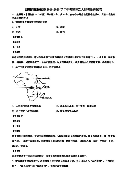 四川省攀枝花市2019-2020学年中考第三次大联考地理试卷含解析