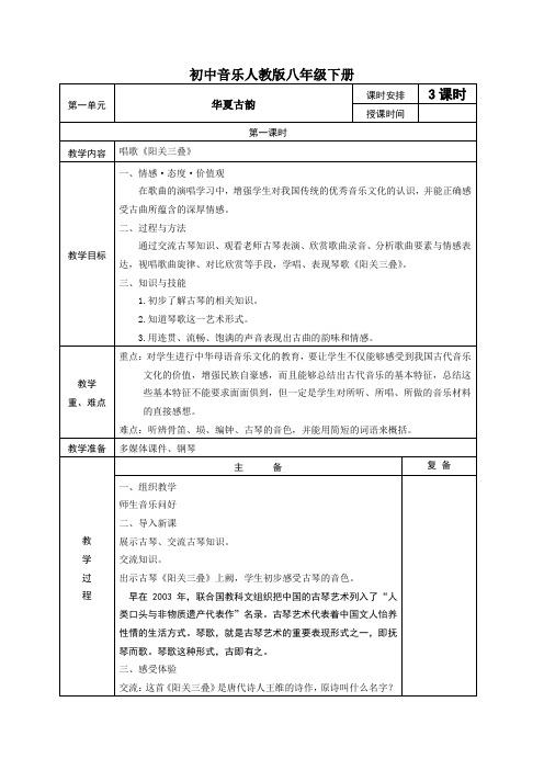 人教版八年级下册音乐全册教案