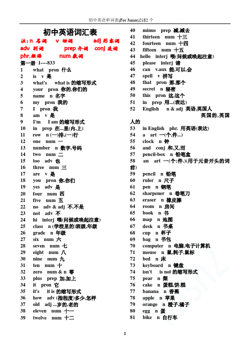 初中英语单词表(For Junior)2182个