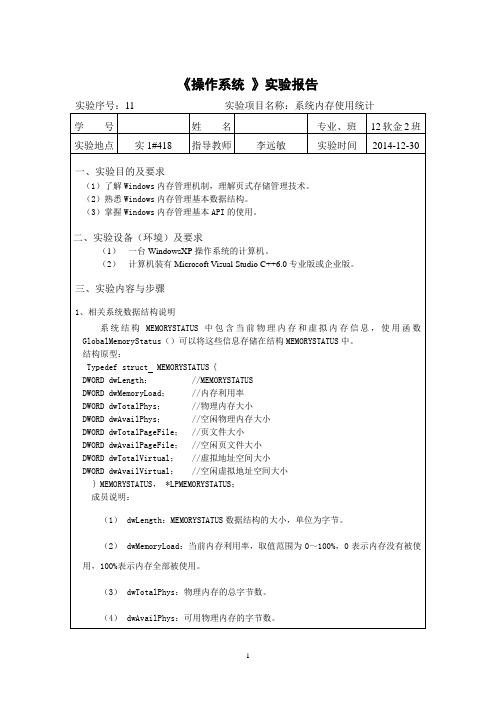 操作系统实验报告11-系统内存使用统计