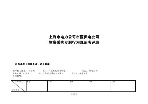 物资采购专职行为规范考评表