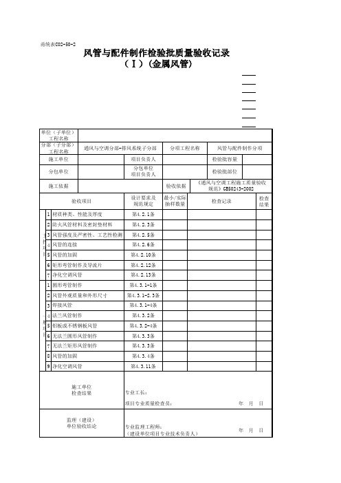 风管与配件制作检验批质量验收记录(Ⅰ)(金属风管)