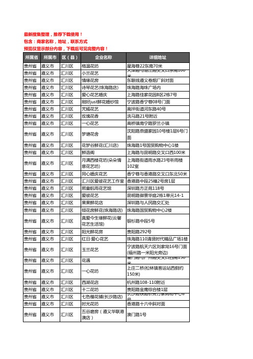 新版贵州省遵义市汇川区花卉企业公司商家户名录单联系方式地址大全163家