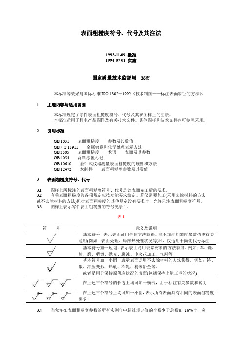 表面粗糙度符号、代号及其注法.