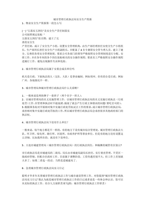 城市管理行政执法局安全生产简报安全生产