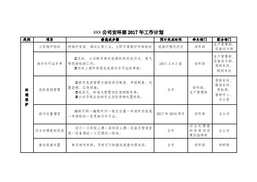 XXX公司安环部2017年工作计划