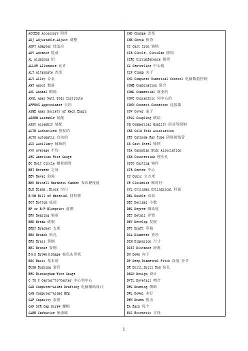 机械加工常用英文缩写