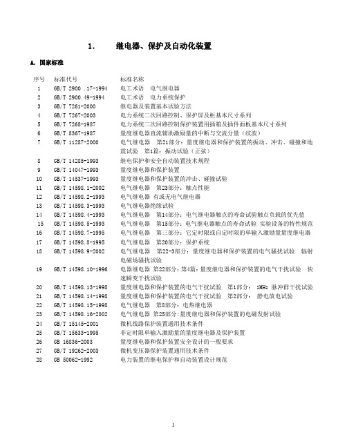 最新电力标准目录