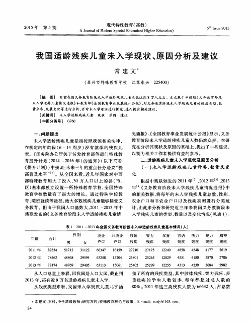 我国适龄残疾儿童未入学现状、原因分析及建议