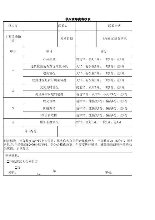 供应商年度考核表样板