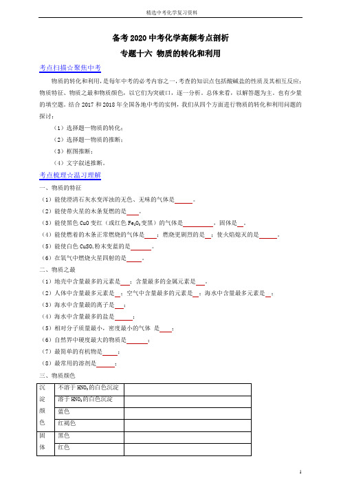 中考化学高频考点剖析 专题十六物质的转化和利用(原卷版)