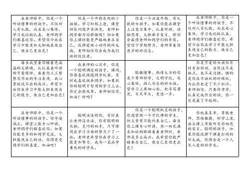 (完整)小学生评语(表格形式)