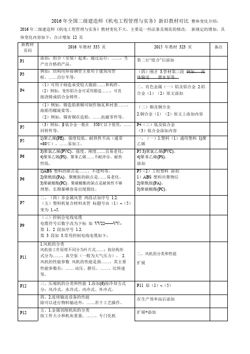 2016年全国二级建造师《机电实务》新旧教材对比