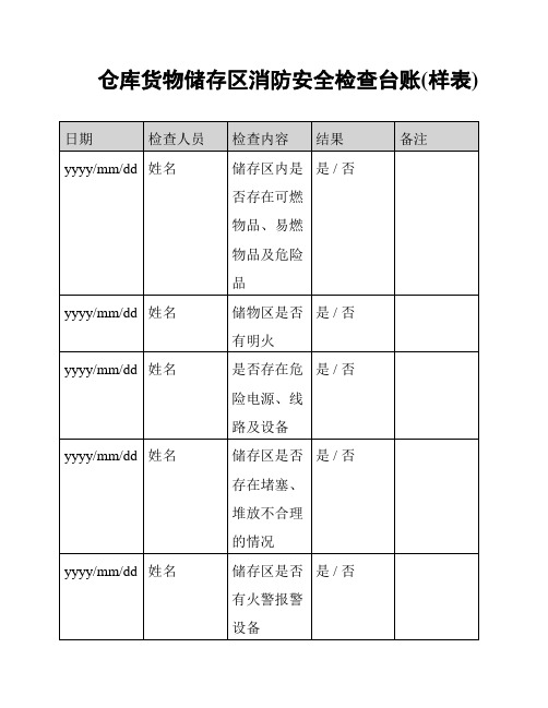 仓库货物储存区消防安全检查台账(样表)