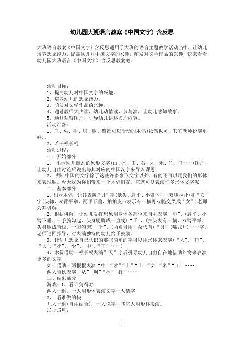 幼儿园大班语言教案《中国文字》含反思