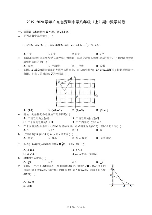 2019-2020学年广东省深圳中学八年级(上)期中数学试卷 -(含答案解析)