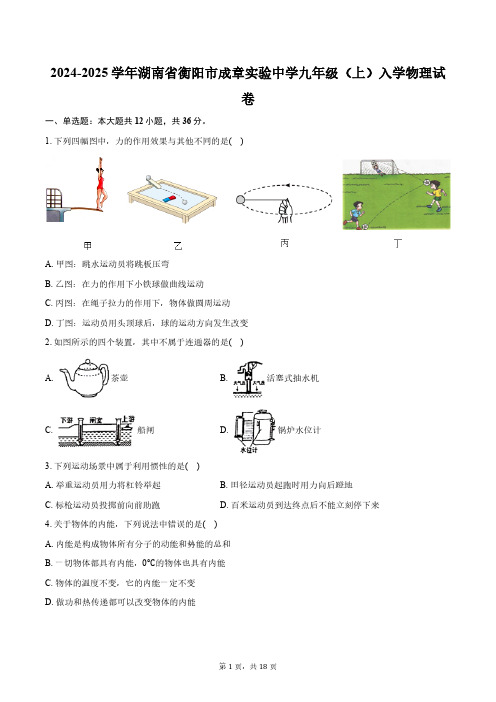 2024-2025学年湖南省衡阳市成章实验中学九年级(上)入学物理试卷(含解析)