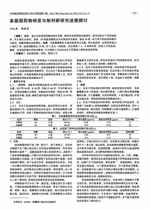 多晶型药物研发与制剂新研究进展探讨