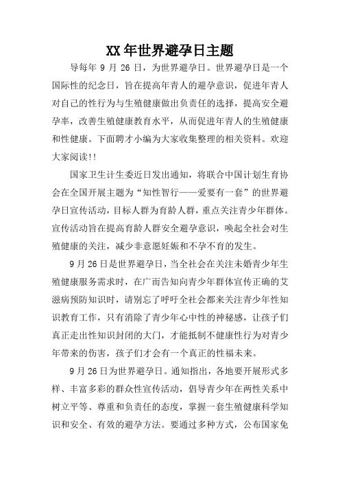 XX年世界避孕日主题