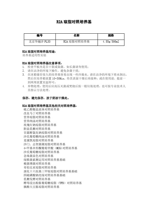 R2A琼脂对照培养基使用说明