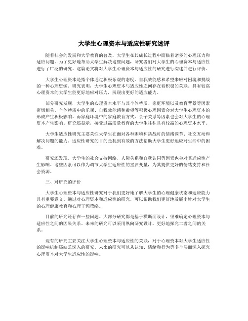 大学生心理资本与适应性研究述评