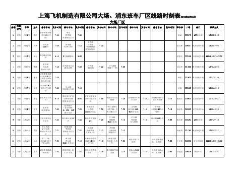 上海飞机制造有限公司大场、浦东厂区班车线路时刻表(2018年6月26日)