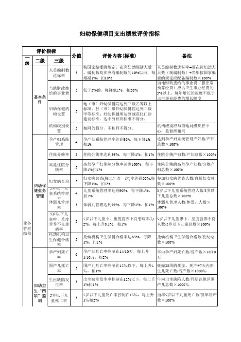 妇幼保健项目支出绩效评价指标