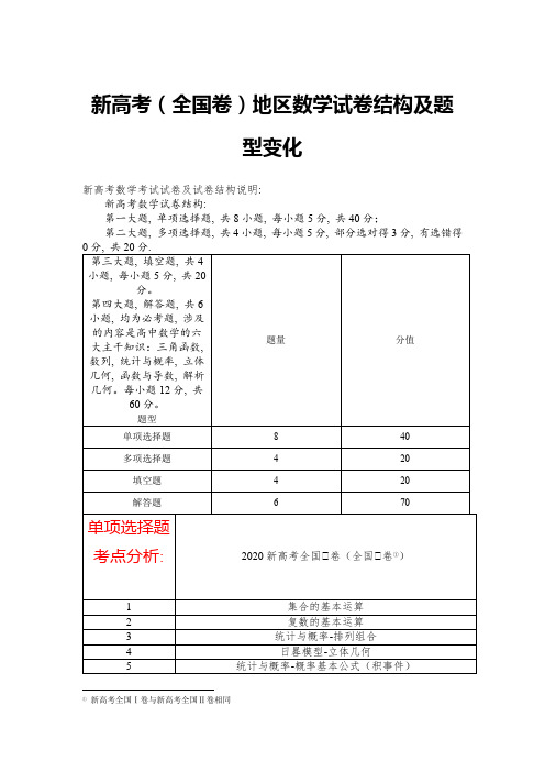 2020年新高考(全国卷)数学试卷结构与评析