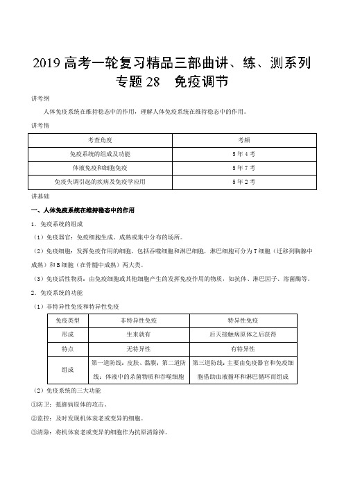 免疫调节(讲)-2019年高考生物---精校解析 Word版