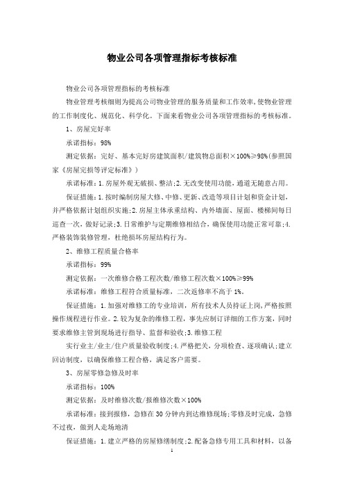 物业公司各项管理指标考核标准