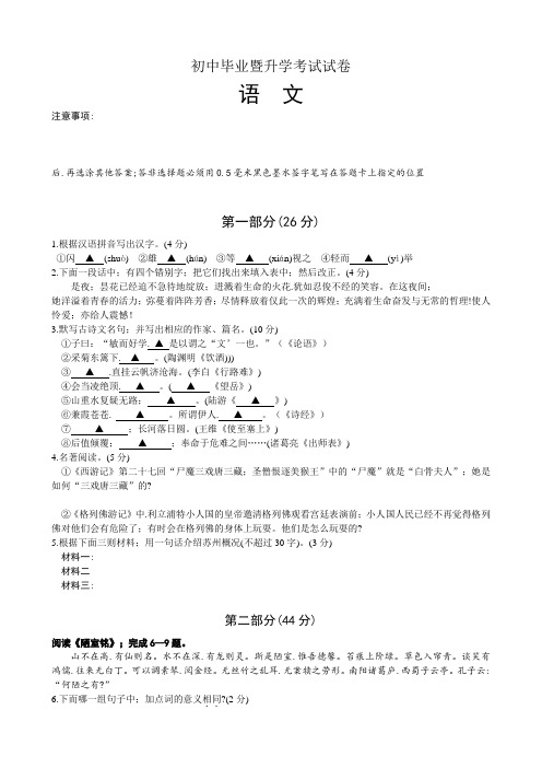 【模拟试题】2021年苏州市中考语文试卷及答案