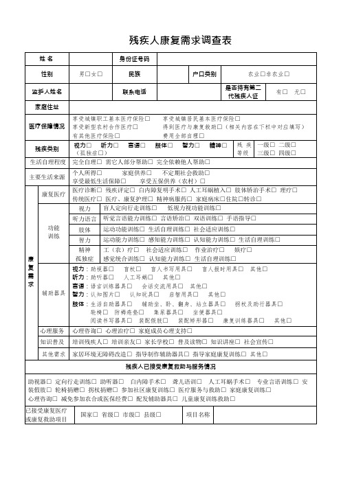 康复需求调查表1(可编辑修改word版)