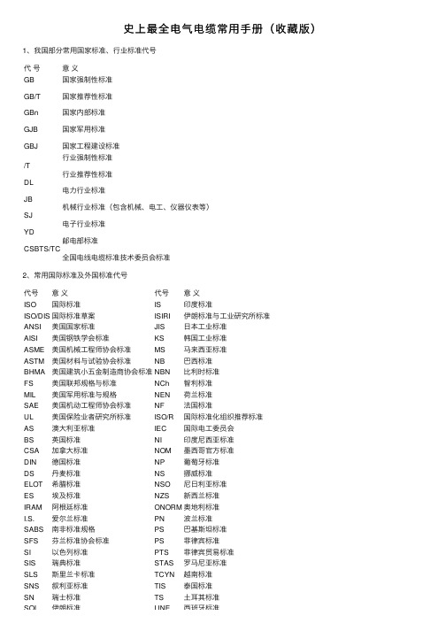 史上最全电气电缆常用手册（收藏版）