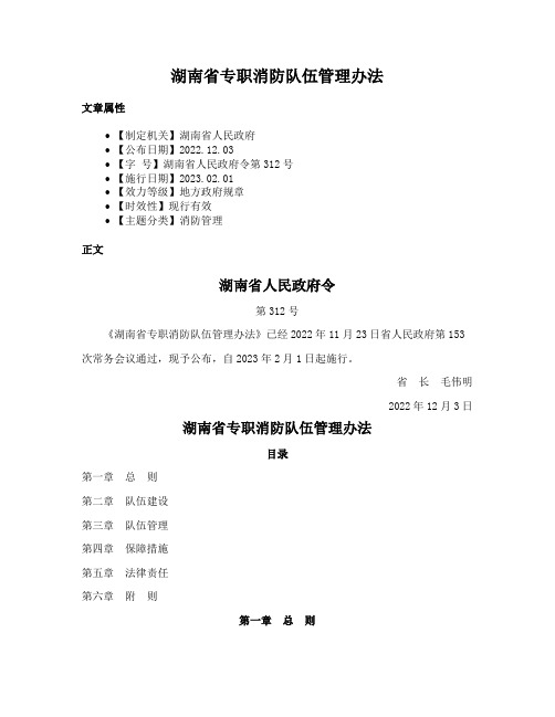 湖南省专职消防队伍管理办法