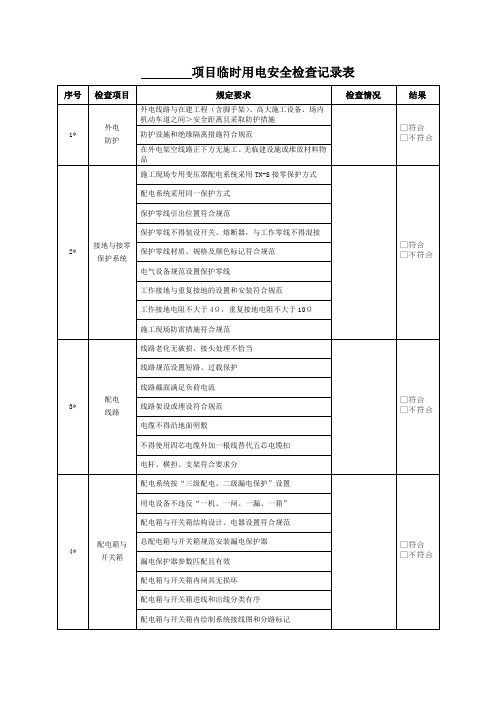 临时用电安全检查表参考模板范本