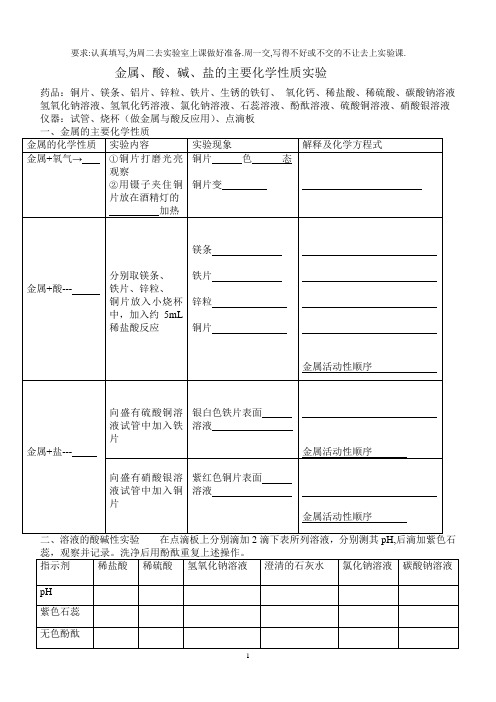 金属、酸、碱、盐的主要化学性质实验