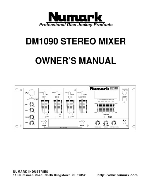 Numark DM1090 双声道混音器用户指南说明书