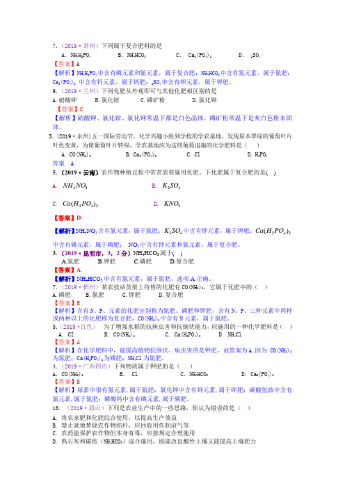 真题汇编-2019年全国化学中考真题分类考点29  化学肥料