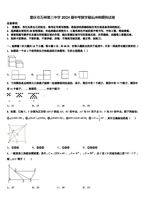 重庆市万州第三中学2024届中考数学最后冲刺模拟试卷含解析