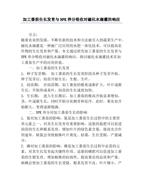 加工番茄生长发育与NPK养分吸收对磁化水滴灌的响应